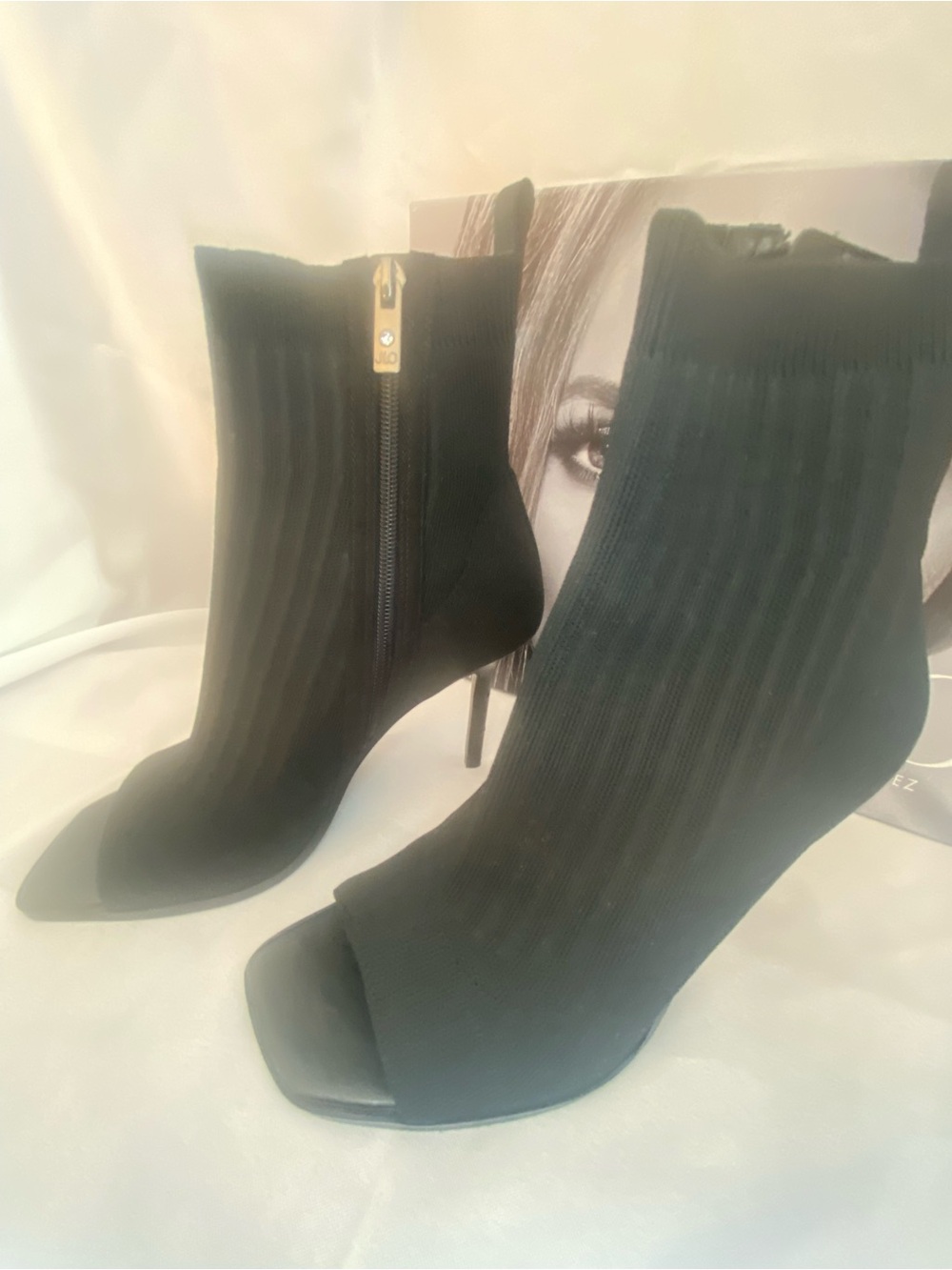Jennifer Lopez Black Peep-Toe Stiletto Ankle Booties - Picture 4 of 14